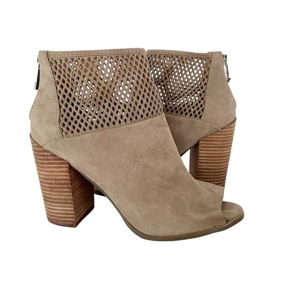 Report Barnack Ankle Booties Women's Size 8 Grey Tan Open Toe Laser Cut Heel Zip - Picture 5 of 10